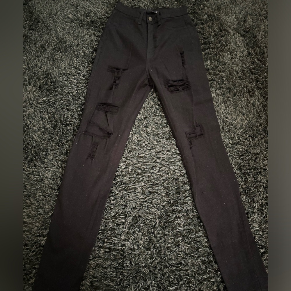 Fashion Nova Black Distressed Skinny Jeans